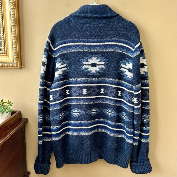 Lucky Brand Legacy Shawl Collar Button Front Cardigan Blue Aztec Print Size M - Picture 6 of 12